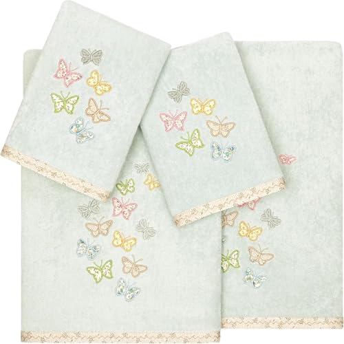 Frolic 4-Piece Luxury Towel Set, Calico Applique, Soft & Durable Turkish Cotton, Elegant Bathroom Ensemble, 2 Bath 2 Hand Towels, Beige - color: Beige, size: 2 Pcs Bath 2 Pcs Hand Towel