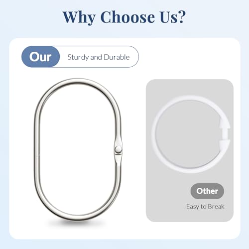 Bathway Shower Curtain Rings, Shower Curtain Hooks 12 Pcs Anti-Drop Shower Rings for Curtain, Metal Shower Curtain Rings Rust Proof, Brushed Nickel Shower Hooks for Shower Curtain Rod Bathroom - color: Nickel, style: Modern Oval