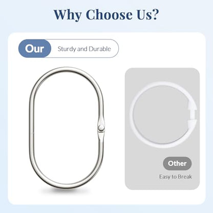 Bathway Shower Curtain Rings, Shower Curtain Hooks 12 Pcs Anti-Drop Shower Rings for Curtain, Metal Shower Curtain Rings Rust Proof, Brushed Nickel Shower Hooks for Shower Curtain Rod Bathroom - color: Nickel, style: Modern Oval