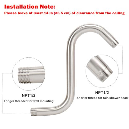 NearMoon S Shaped Shower Head Riser Arm, Shower Extender Arm with Flange, Standard 1/2" Connection- Bathroom Accessory (8 Inch, Brushed Nickel) - color: Brushed Nickel, style: 8 Inch