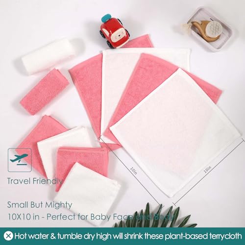 JEFFSUN Baby Washcloths 12 Pack,Super Soft Face Towels,10''x10'',White+Pink | 100% Viscose,Gently Wash Face and Body,Skin Friendly,Easy Rinsed,Hanging Loop,Quick Dry,Newborn Kid Toddler Bath Shower Gifts - color: White & Pink, size: 10x10 inch-12 Pack