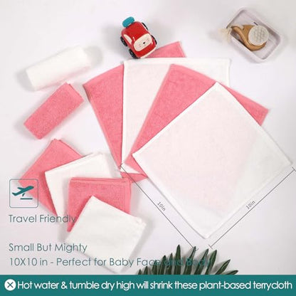 JEFFSUN Baby Washcloths 12 Pack,Super Soft Face Towels,10''x10'',White+Pink | 100% Viscose,Gently Wash Face and Body,Skin Friendly,Easy Rinsed,Hanging Loop,Quick Dry,Newborn Kid Toddler Bath Shower Gifts - color: White & Pink, size: 10x10 inch-12 Pack