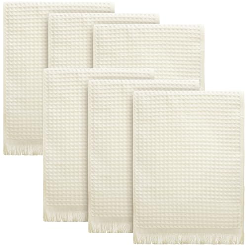SmoothNovelty 6 Pcs Waffle Hand Towel for Bathroom Kitchen 14 x 30 Inch 100% Soft Cotton Boho Hand Towels Absorbent Decorative Bathroom Towel for Kitchen Hotel Spa Decor Guest Tea Gifts, Beige