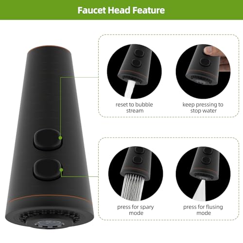 4 Function Kitchen Faucet Head Replacement, Universal, Oil Rubbed Bronze | NSF/ANSI/CAN 372 Certified, Pull Down Kitchen Sprayer Head, 15 Adapters Compatible with American Standard/Kohler/Moen/Delta - color: Oil Rubbed Bronze, style: 4 Modes Design