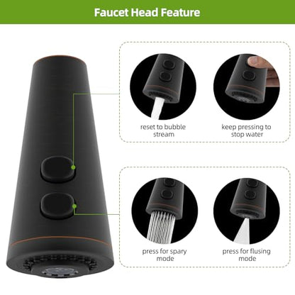 4 Function Kitchen Faucet Head Replacement, Universal, Oil Rubbed Bronze | NSF/ANSI/CAN 372 Certified, Pull Down Kitchen Sprayer Head, 15 Adapters Compatible with American Standard/Kohler/Moen/Delta - color: Oil Rubbed Bronze, style: 4 Modes Design