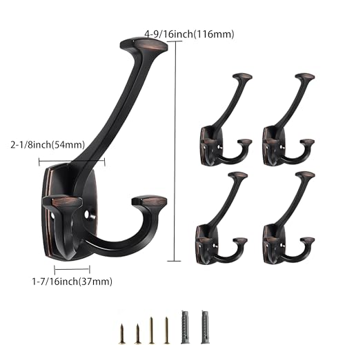 Matte Black Hooks Large Wall Mounted Decorative Solid Heavy-Duty Double-Sided Coat Hooks Triple Coat Hook Towels Coats Robes Towels Bag Bathroom Three Prong Coat Hook (2 Pack) - color: Matte Black