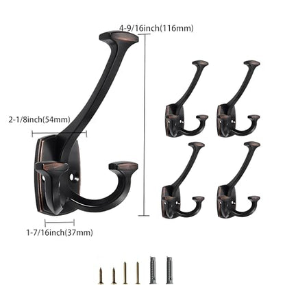 Oil Rubbed Bronze Hooks Large Wall Mounted Decorative Solid Heavy-Duty Double-Sided Coat Hooks Triple Coat Hook Towels Coats Robes Towels Bag Bathroom Three Prong Coat Hook (2 Pack) - color: Oil Rubbed Bronze