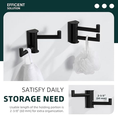 Angle Simple Swivel Towel Hook, 2 Pack Bathroom Robe Coat Hook, Matte Black | Solid SUS304 Stainless Steel Hand Towel Holder, Space Saver for Shower Entryway Closet, 2 Foldable Arms, Screws Wall Mount - color: Matte Black, size: 2 Pack