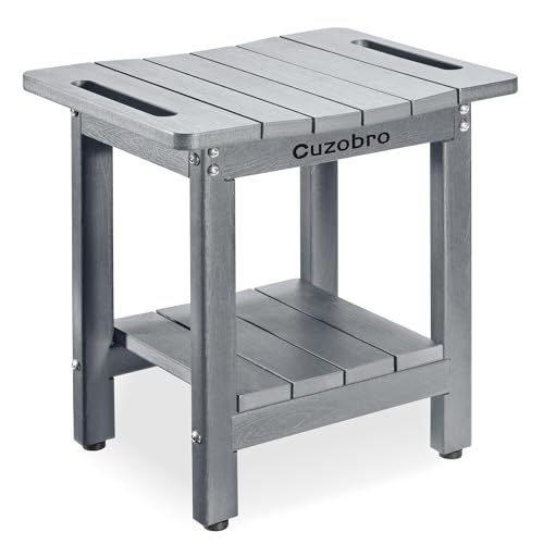 HDPE Fishing stools for Inside Shower – Waterproof, Durable Fishing Chair and Stool for Adults – Complete with Storage Shelf & Adjustable Feet – Supports 300 lbs for Bathroom & Bathtub, Gray