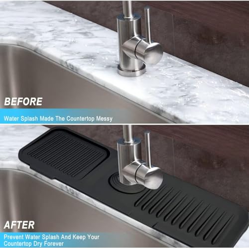 Sink Splash Guard Silicone Sink Faucet Mat Sink Accessories | for Kitchen, Bathroom, Sink Sponge Holder (Black) - color: Black