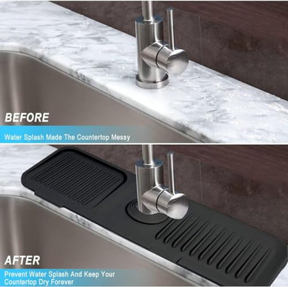 Sink Splash Guard Silicone Sink Faucet Mat Sink Accessories | for Kitchen, Bathroom, Sink Sponge Holder (Black) - color: Black