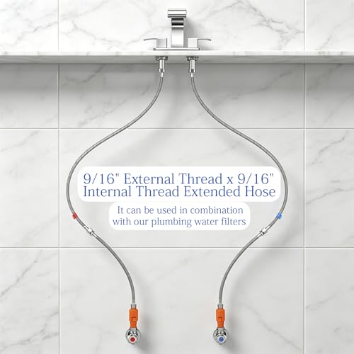 12 Inch Faucet Supply Lines, 3/8 OD Comp (Male) x 3/8 Comp (Female) Connector Braided Stainless Steel Extension Hoses for Bathroom Kitchen Sink（1 Pair）