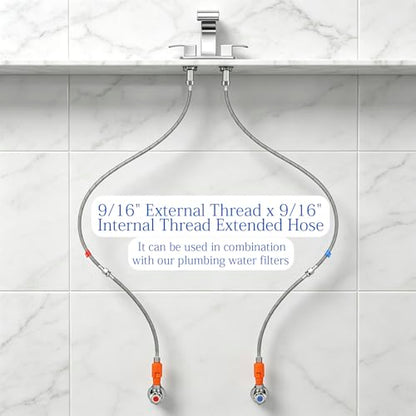 12 Inch Faucet Supply Lines, 3/8 OD Comp (Male) x 3/8 Comp (Female) Connector Braided Stainless Steel Extension Hoses for Bathroom Kitchen Sink（1 Pair）
