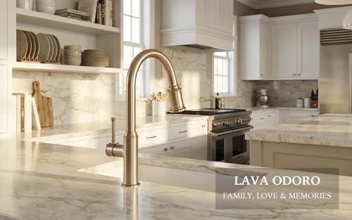 Lava Odoro Champagne Gold Kitchen Faucet with Pull Down Sprayer | Single Handle Kitchen Sink Faucet, Gold Faucet for Kitchen Sink 1 Hole, Deck Plate Included, KF421-CB - color: Champagne Gold, style: Standard