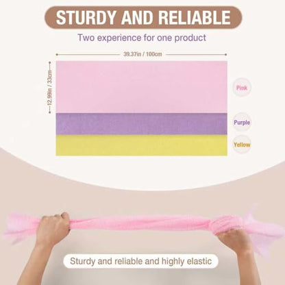 Extra-Long African Net Sponge 3Pk Multi-Color Exfoliating Scrub | Fast Drying African Bath Net, Gentle Exfoliating Scrub for Full Body & Back Spa Shower - color: Yellow,pink, Purple