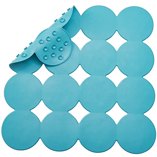 Webos Square Shower Mat Nonslip - Rubber Bathtub Mat with Suction Cups for Inside Shower Bathroom Floor (Blue, 21X21“) - color: Blue