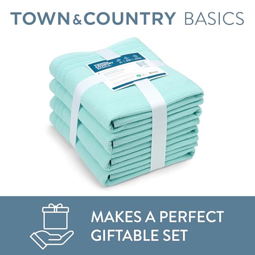 TOWN & COUNTRY BASICS 4-Piece Waffle Woven Terry Stripe Bath Towel Set, 30x56-Inch, 100% Cotton, Quick Dry, Aqua - color: Mint Blue