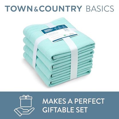 TOWN & COUNTRY BASICS 4-Piece Waffle Woven Terry Stripe Bath Towel Set, 30x56-Inch, 100% Cotton, Quick Dry, Aqua - color: Mint Blue