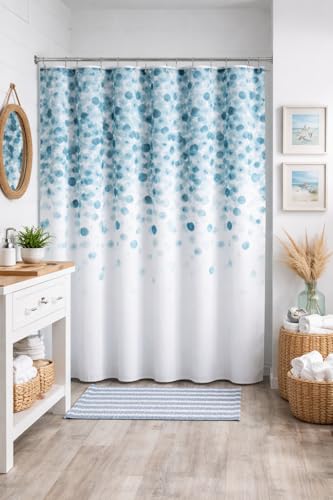 Serafina Home Mineral Blue Teal Modern Fabric Shower Curtain for Bathroom: Cascading Water Splash Pattern of Turquoise, Aqua, and White - color: Blue, Teal, Turquoise, Aqua, Grey, White