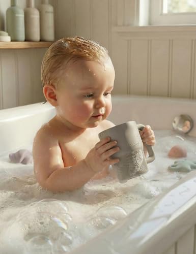 Roslim Silicone Baby Bath Rinse Cup, Shampoo & Body Rinser with Easy-Grip Handle for Rinsing Hair and Body Washing, Lightweight, Non-Toxic for Babies, Toddlers, Kids (Taupe) - color: Taupe