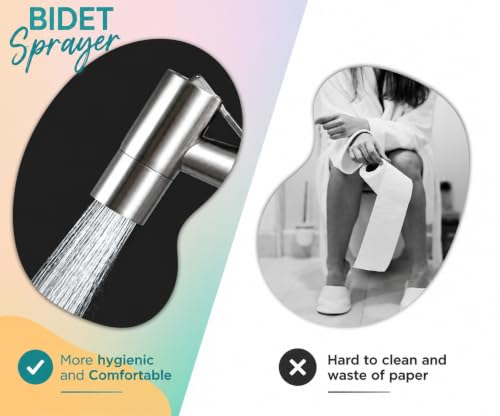 Multifunctional 304 Stainless Steel Bidet Sprayer for Toilet- Bathroom Handheld Bidet Jet Water Sprayer for Feminine Wash, Cloth Diaper with Hose and Toilet Mount - Muslim Shower - All-in-One!