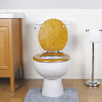 Angel Shield Durable Wood Veneer Natural Toilet Seat Metal Hinged Easy Clean Anti-scratch American Standard(Round,Oak) - color: Oak, size: Round-16.5”