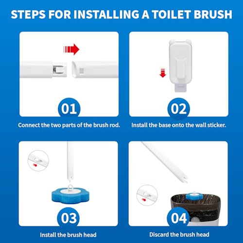Disposable Toilet Brush with 48 Refills,Toilet Cleaning Supplies,Toilet Wand Brush Starter Kit,Wall Mounted Toilet Bowl Cleaner Brush with Holder for Bathroom Deep Cleaning & Hygiene (White)