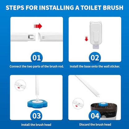 Disposable Toilet Brush with 48 Refills,Toilet Cleaning Supplies,Toilet Wand Brush Starter Kit,Wall Mounted Toilet Bowl Cleaner Brush with Holder for Bathroom Deep Cleaning & Hygiene (White)