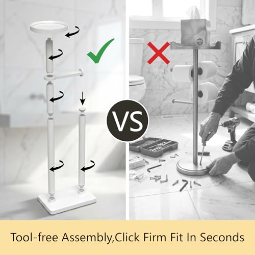 Toilet Paper Holders Free Standing, Holds up to 7 Rolls Toilet Paper Stand with Storage, Bathroom Toilet Paper Organizer with Top Shelf for Small Items, 1-Min Rotating-Lock Assembly, White,L - color: White
