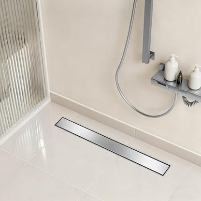 Linear Shower Drain - 12 Inch Brushed Nickel, with Tile Insert Panels | AISI 304 Stainless Steel Shower Drain with Adjustable Feet, Hair Catcher, Rectangle Shower Floor Drain Fits Bathroom, Balcony - color: Brushed Nickel, size: 12 Inch