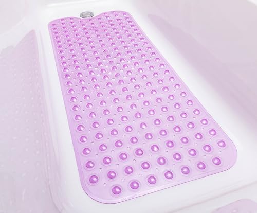 Extra-Long Non-Slip Bathtub & Shower Mat 39”x16” (Smooth/Non-Textured Tubs Only) Safe, Clean, Machine-Washable, Superior Grip&Drainage, Vinyl, Transparent Purple - color: Transparent Purple, size: 39" x 16" (Rectangular)