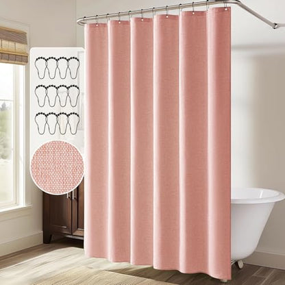 MIULEE Linen Fabric Shower Curtain Blush Pink W72*L72 12 Metal Hooks | Modern, Heavy Duty, Shower Curtain Set, Waterproof Thick Cloth Shower Curtains, Bathroom Hotel Bathtub, Washable - color: Blush Pink, size: 72"W x 72"L (Pack of 1)