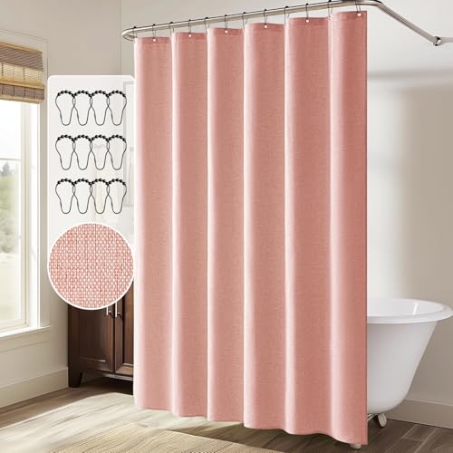 MIULEE 72 x 84 Extra Long Linen Shower Curtain Blush Pink 12 Metal Hooks | Washable, Fabric Shower Curtain, Waterproof Neutral Thick Cloth Shower Curtain, Bathroom Hotel Bathtub - color: Blush Pink, size: 72"W x 84"L (Pack of 1)