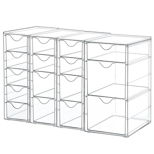 Vtopmart 4 Set Acrylic Desk Organizer with 16 Drawers for Office, Makeup | Clear Storage Drawers for Office Supplies, Desktop Organization for Makeup, Jewelry, Art Crafts, Bead, Pen, Stationary - style: B