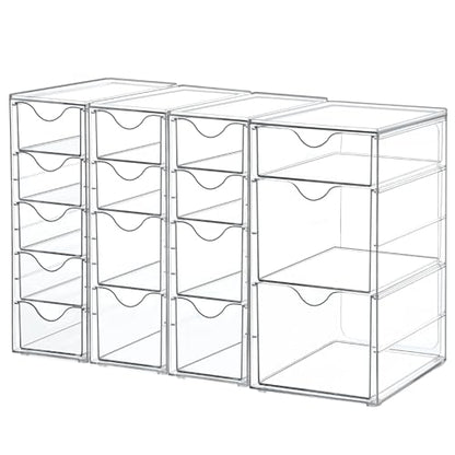 Vtopmart 4 Set Acrylic Desk Organizer with 16 Drawers for Office, Makeup | Clear Storage Drawers for Office Supplies, Desktop Organization for Makeup, Jewelry, Art Crafts, Bead, Pen, Stationary - style: B