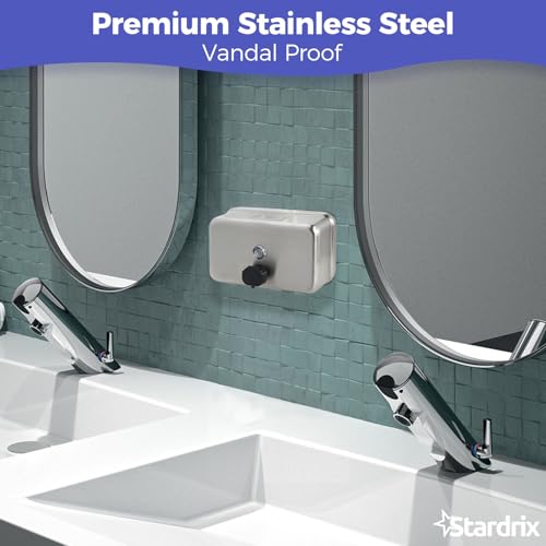 Stardrix Heavy Duty Stainless Steel Wall Mount Soap Dispenser, 1100ml/37oz, with Corrosion Proof Lining and Anti-Leak Pump for Commercial & Home Bathroom Kitchen (Horizontal) - size: Horizontal