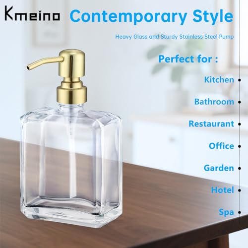 Square Clear Glass Dish Soap Dispenser Set 2 Pack, Brushed Gold Refillable Hand Soap Dispenser with Rust Proof Stainless Steel Pump 2 x 13.5 oz Lotion Dispenser for Bathroom Vanity Kitchen - color: Gold, size: 2X13.5oz-Square