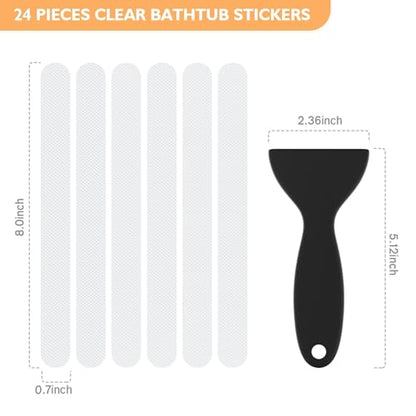 Non Slip Bathtub Stickers, 24 PCS Shower Stickers for Safety Bathroom Tubs, Bathtub Non Slip Stickers and Adhesive Decals Scraper for Bath Tub, Shower Floor, Stairs, Ladders(Clear) - color: Clear