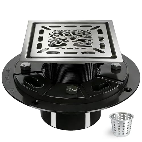 4 Inch Shower Drain, Square Shower Floor Drain Kit with Flange and Removable Cover Grate, AISI 304 Stainless Steel, Brushed Nickel - color: Brushed Nickel, size: 4 inches