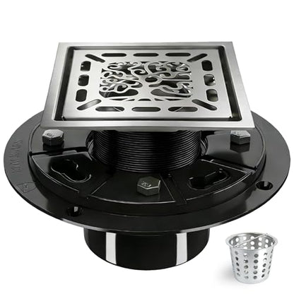 4 Inch Shower Drain, Square Shower Floor Drain Kit with Flange and Removable Cover Grate, AISI 304 Stainless Steel, Brushed Nickel - color: Brushed Nickel, size: 4 inches
