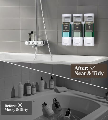 Luxspire Shampoo and Conditioner Dispenser, Shower Soap Dispenser 3-Chamber | Lockable Large Capacity 900ml No-Drill Wall-Mounted Shampoo and Body Wash Dispenser for Bathroom Hotel Kitchen Airbnb - color: White, size: 3 Chamber