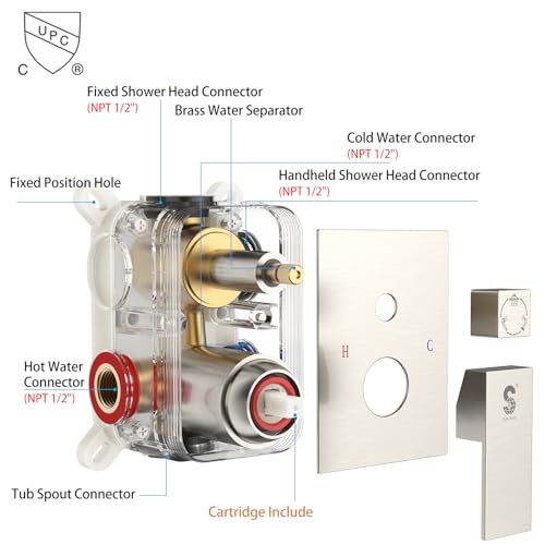 SR SUN RISE 8 Inch All Metal Square Shower System with Tub Spout, Tub Shower Faucet Set, High Pressure Rain Shower Head and Handheld Sprayer Shower Fixtues, Valve Included, Brushed Nickel - color: Brushed Nickel, size: 8 Inch