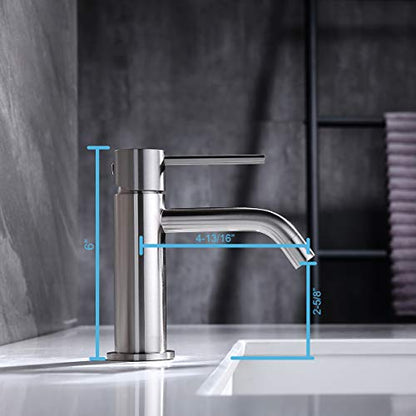 Single Hole Bathroom Sink Faucet with Pop-up Drain Assembly and Faucet Supply Lines, Brushed Nickel Single Handle Lavatory Basin Faucets Taps - color: Brushed Nickel, size: Faucet