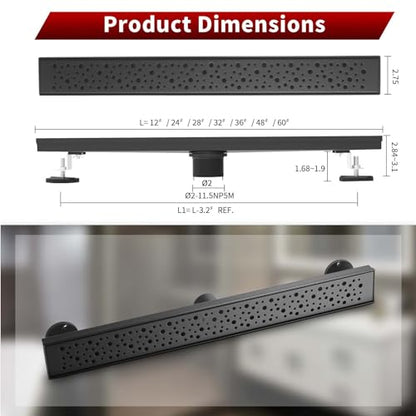 Sharp-tec Shower Drain, 32 inch Linear Shower Drain, Matte Black 304 Stainless Steel Rectangular Shower Floor Drain with Adjustable Leveling Feet, Hair Strainer, cUPC Certified, ST-099-32B - color: Matte Black, size: 32 inch