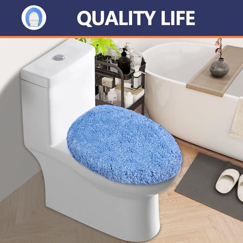 Soft Microfiber Toilet Lid Cover 17.5" x 15" Machine Washable | Solid Toilet Seat Cover Adjustable Rubber Backing Fits Most 16 -17.5" L x 14-16" W Round Oblong and Elongated Toilet Seat - color: Light Blue
