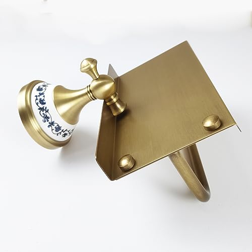 Toilet Paper Holder with Phone Shelf, Bathroom Toilet Paper Roll Holder Antique Bronze Brass Wall Mounted Bathroom Hardware Accessories,Porcelain Design - color: Toilet Paper Holder With Shelf