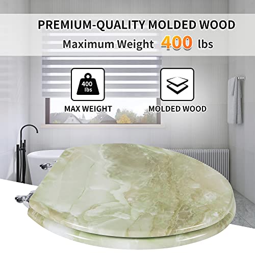 Elongated Toilet Seat Natural Wood Toilet Seat with Zinc Alloy Hinges, Easy to Install also Easy to Clean, Anti-pinch Marble Toilet Seat by Angol Shiold (Elongated, Green Marble) - color: Green Marble, size: Elongated-18.5”