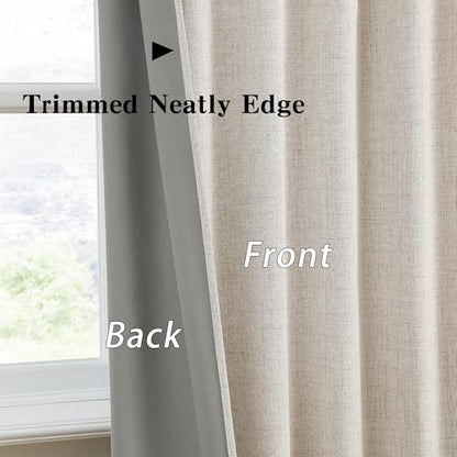RAIN CITY Linen Beige Blackout Bedroom Curtains 84 Inch Long 50 Wide 2 PCs | Linen Blend Aesthetic Heat and Cold Blocking Drop Cloth Traverse Curtains for Living Room Polyester Soft Fabric - color: Beige, size: 50"W x 84"L (Pack of 2)