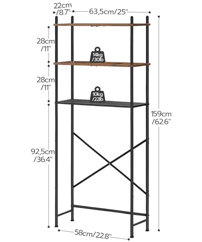 HOOBRO Over the Toilet Storage, 3-Tier Over Toilet Bathroom Organizer, Freestanding Above Toilet Shelf with Adjustable Feet, Space Saving, Easy Assembly, Rustic Brown and Black BF63TS01 - color: Rustic Brown + Black
