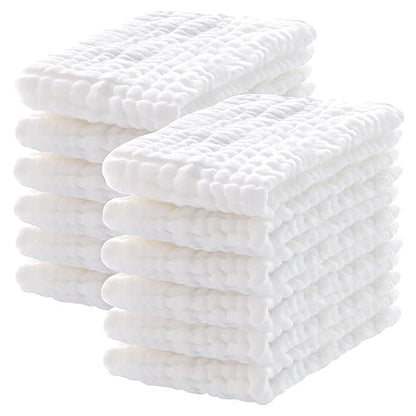 Lovely Care 12 Pack Muslin Burp Cloths 100% Cotton Muslin Cloths Large 20''x10'' Extra Soft and Absorbent Baby Burping Cloth - White - color: White, size: 10x20 Inch (Pack of 12)